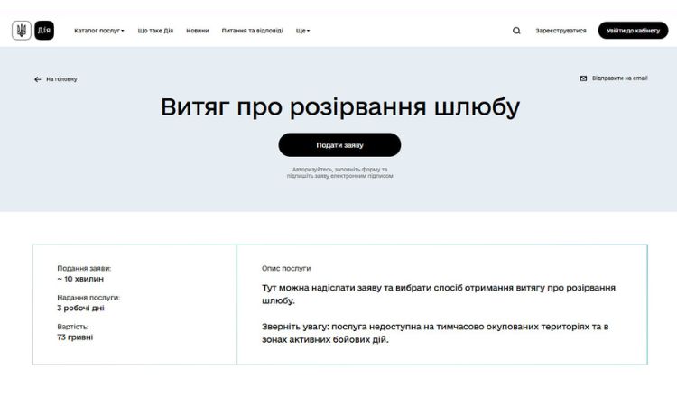 Витяг про розірвання шлюбу через «Дія»